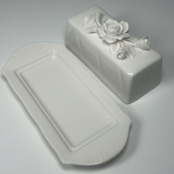 Grace's Teaware Off White Butter Dish with Roses - Picture 5 of 7